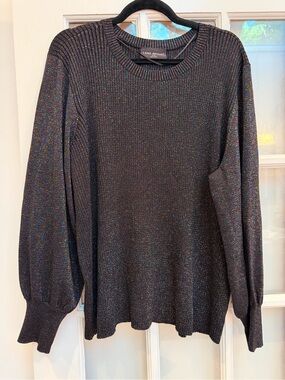 Lane Bryant Black Rainbow Ribbed Sweater Iridescent Sheen Plus Size 26 28 NWT